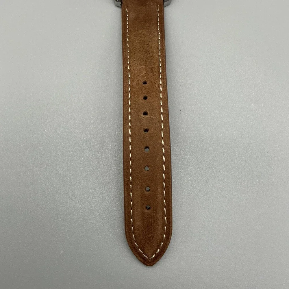 Timex Mens Watch 39mm Silver Tone Brown Leather WR 50M Stainless New Battery